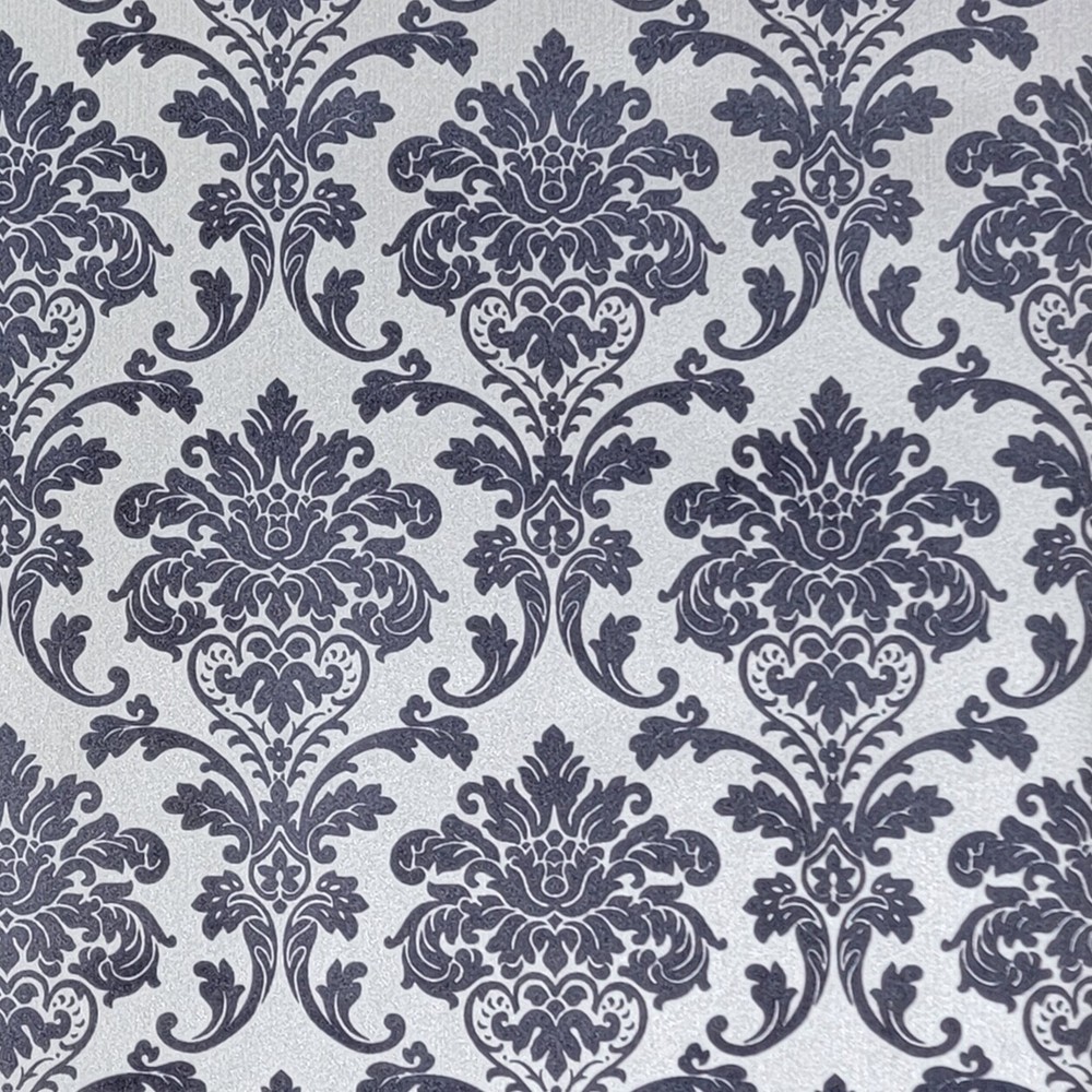 Wallpaper rolls flocking navy blue silver metallic Flocked vintage velvet Damask