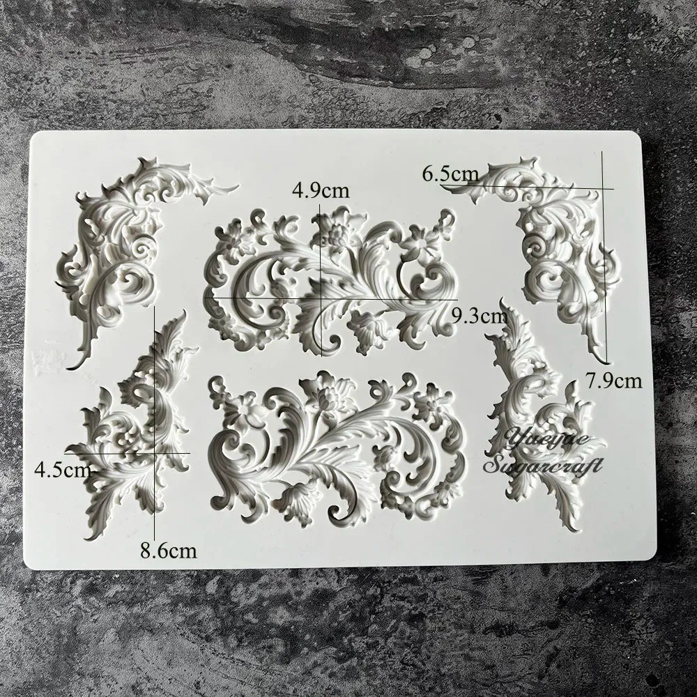 Baroque Scroll Border Relief Silicone Epoxy Resin Plaster Mould Leaf Cake Mold gallery