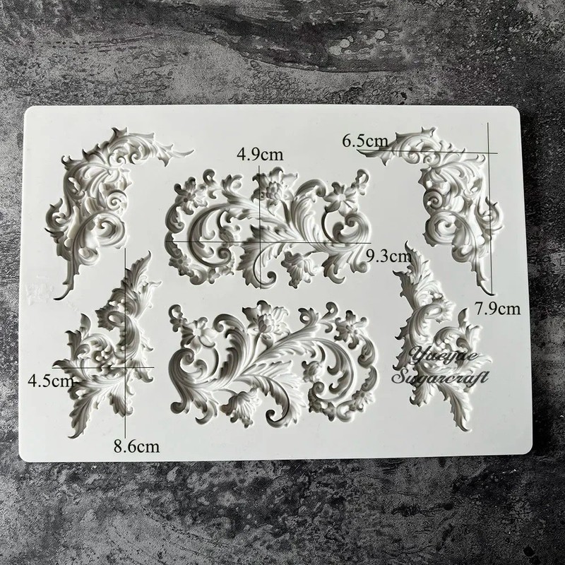 Baroque Scroll Border Relief Silicone Epoxy Resin Plaster Mould Leaf Cake Mold gallery