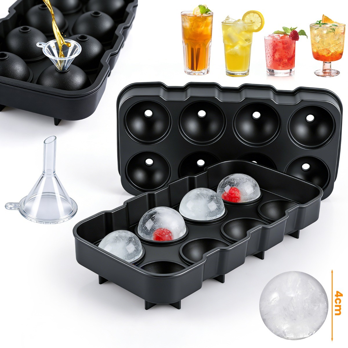 Silicone Big Ice Cubed Maker 8-grid Cube Square Tray Mold Whiskey Ball Cocktails gallery