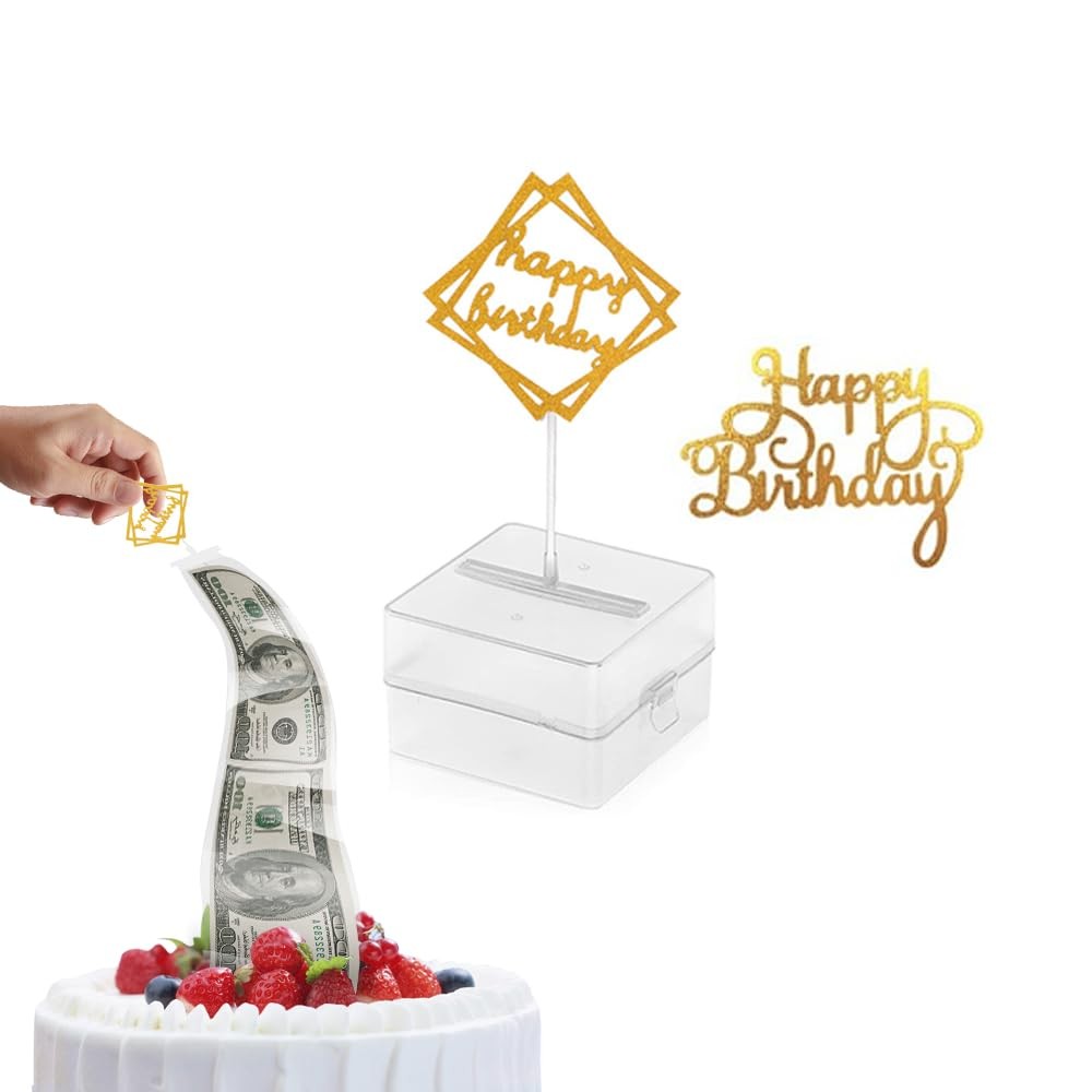Money Pull Out Kit Birthday Box Happy Cake Topper 20 Transparent Bag Pockets gallery