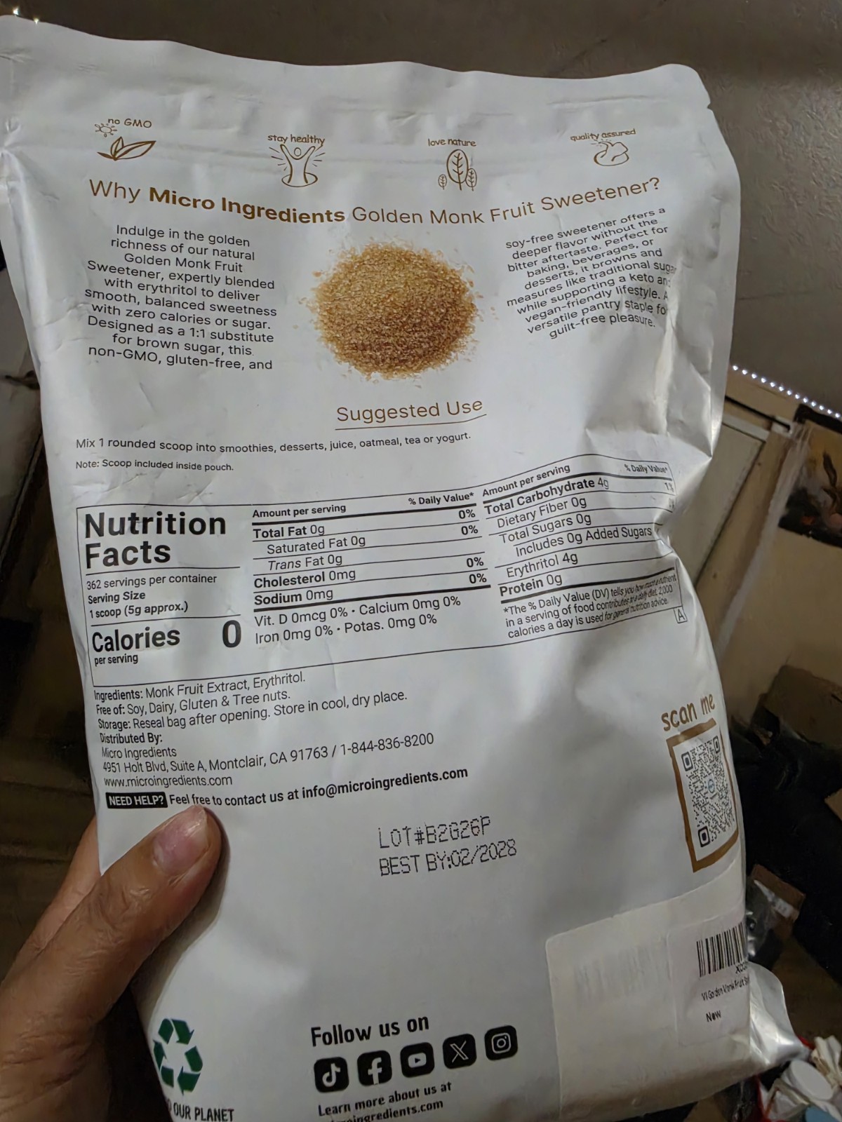 Micro Ingredients Golden Monk Fruit Sweetener Erythritol Granules 4 lb gallery