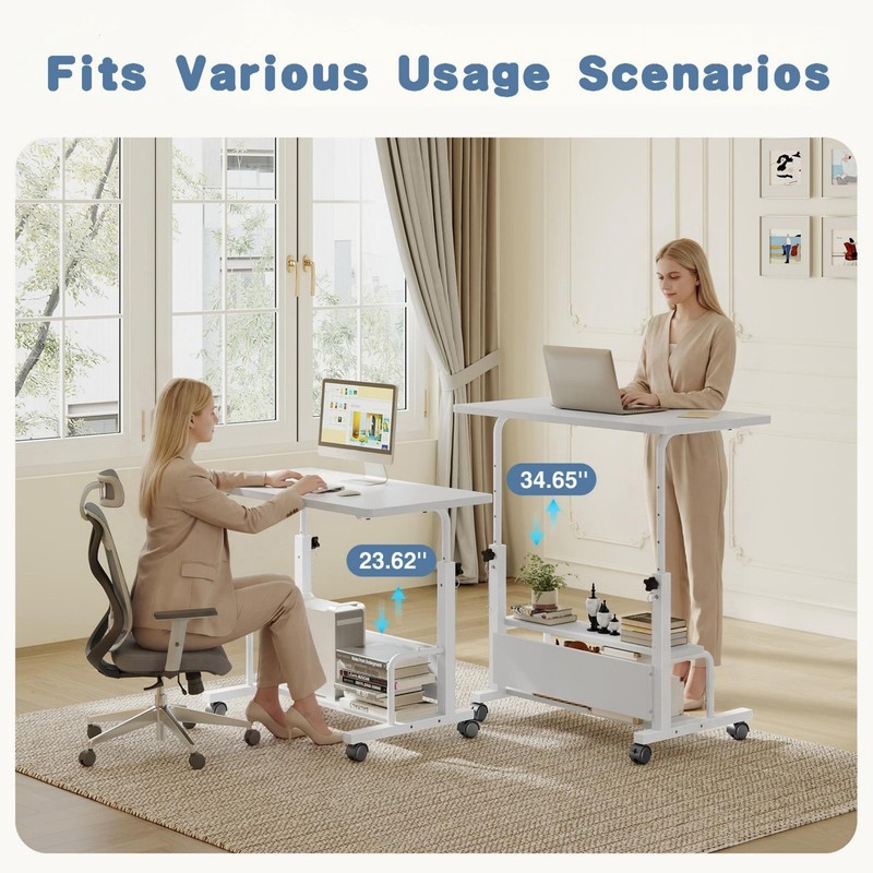 31.5'' Adjustable Height Rolling Computer Desk with Storage Shelves gallery