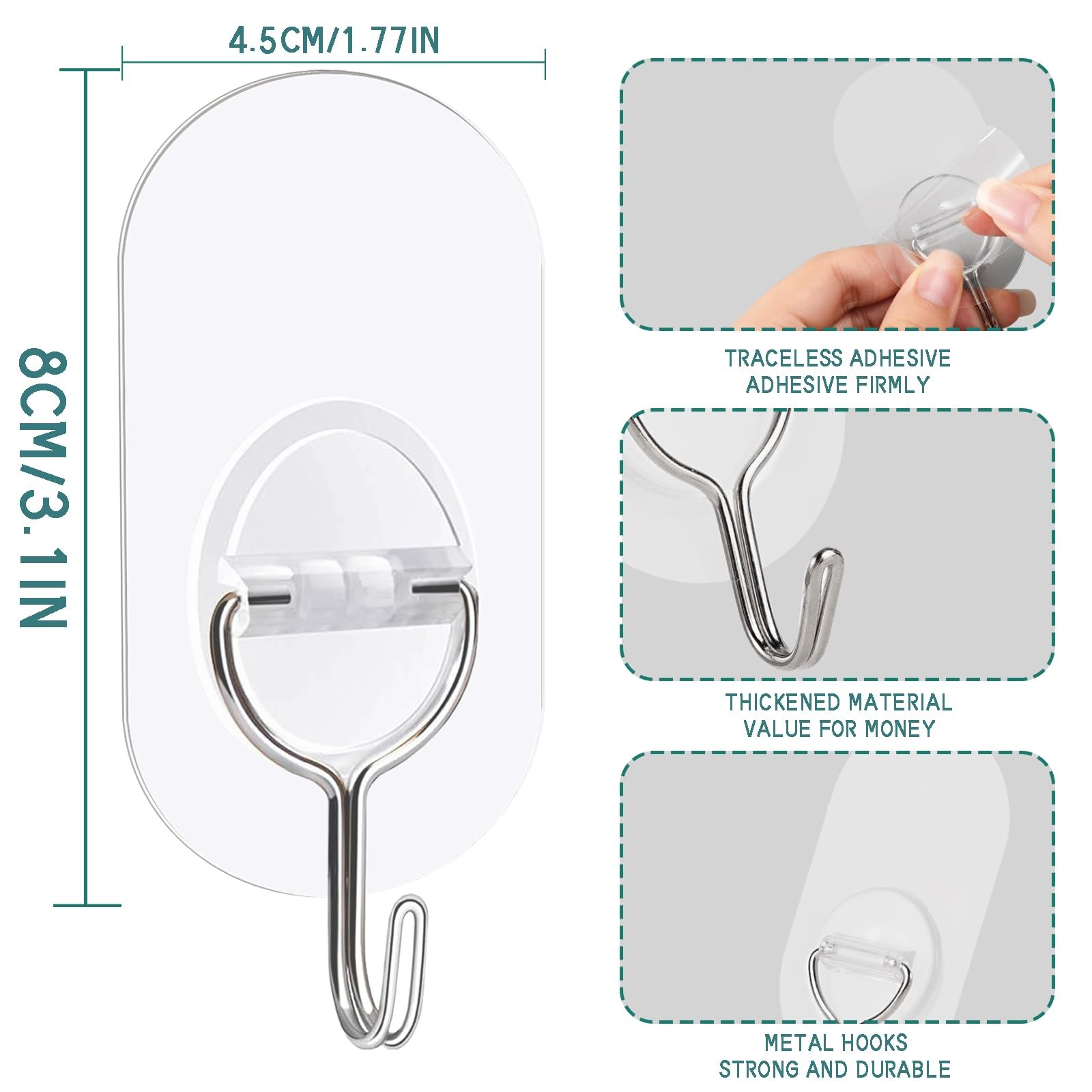 Adhesive Hooks Transparent 20 Pack Hooks Self Adhesive No Drilling Max 8kg Na... gallery