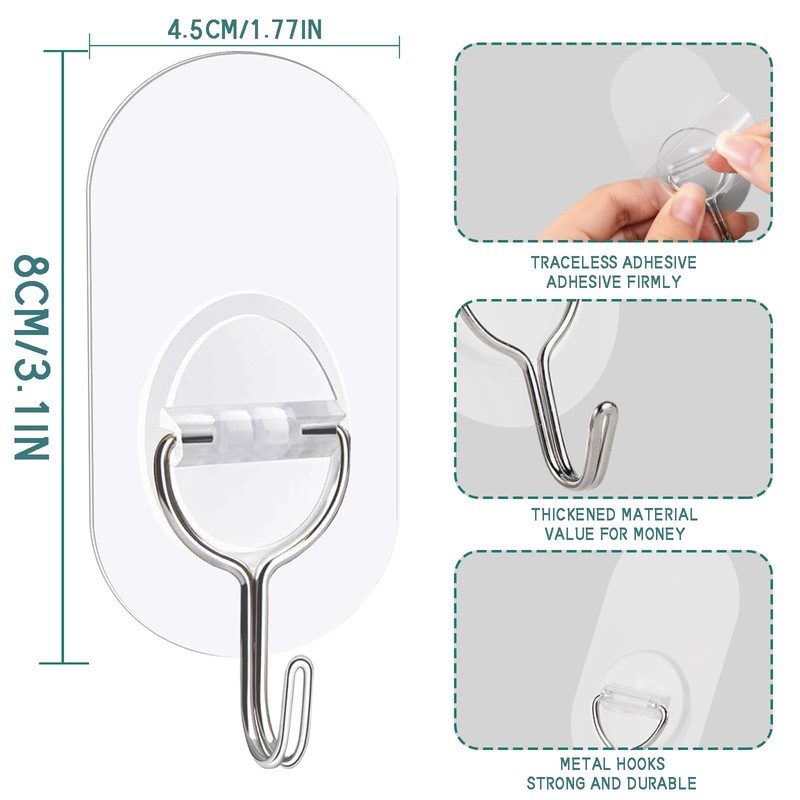 Adhesive Hooks Transparent 20 Pack Hooks Self Adhesive No Drilling Max 8kg Na... gallery