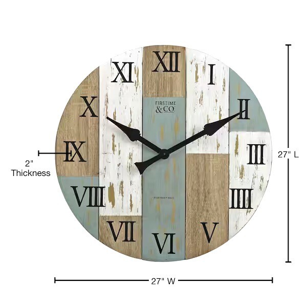 FirsTime & Co. Rustic Multicolor Timberworks 27” Hanging Wall Clock Solid Wood gallery