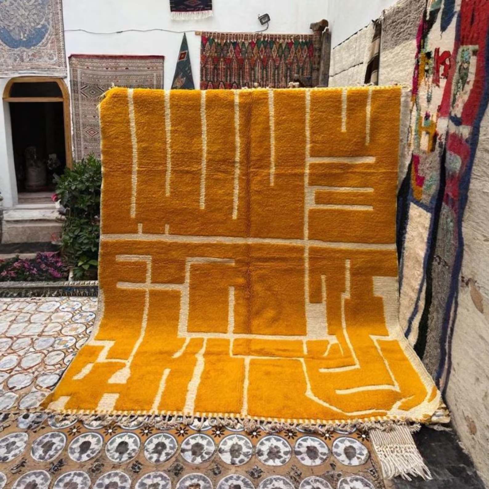 Yellow Moroccan Wool Rug, Modern Berber Carpet, Abstract Boho Area Rug 9x10 gallery