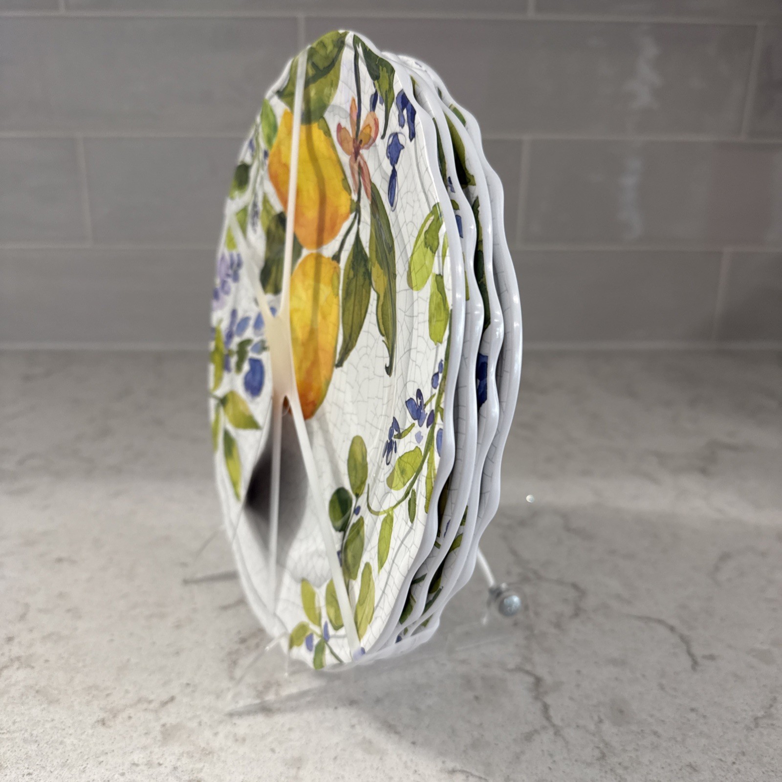 Set 4 LEMONS & LILACS 9” Melamine Salad Side Appetizer Plates Farmhouse NEW gallery