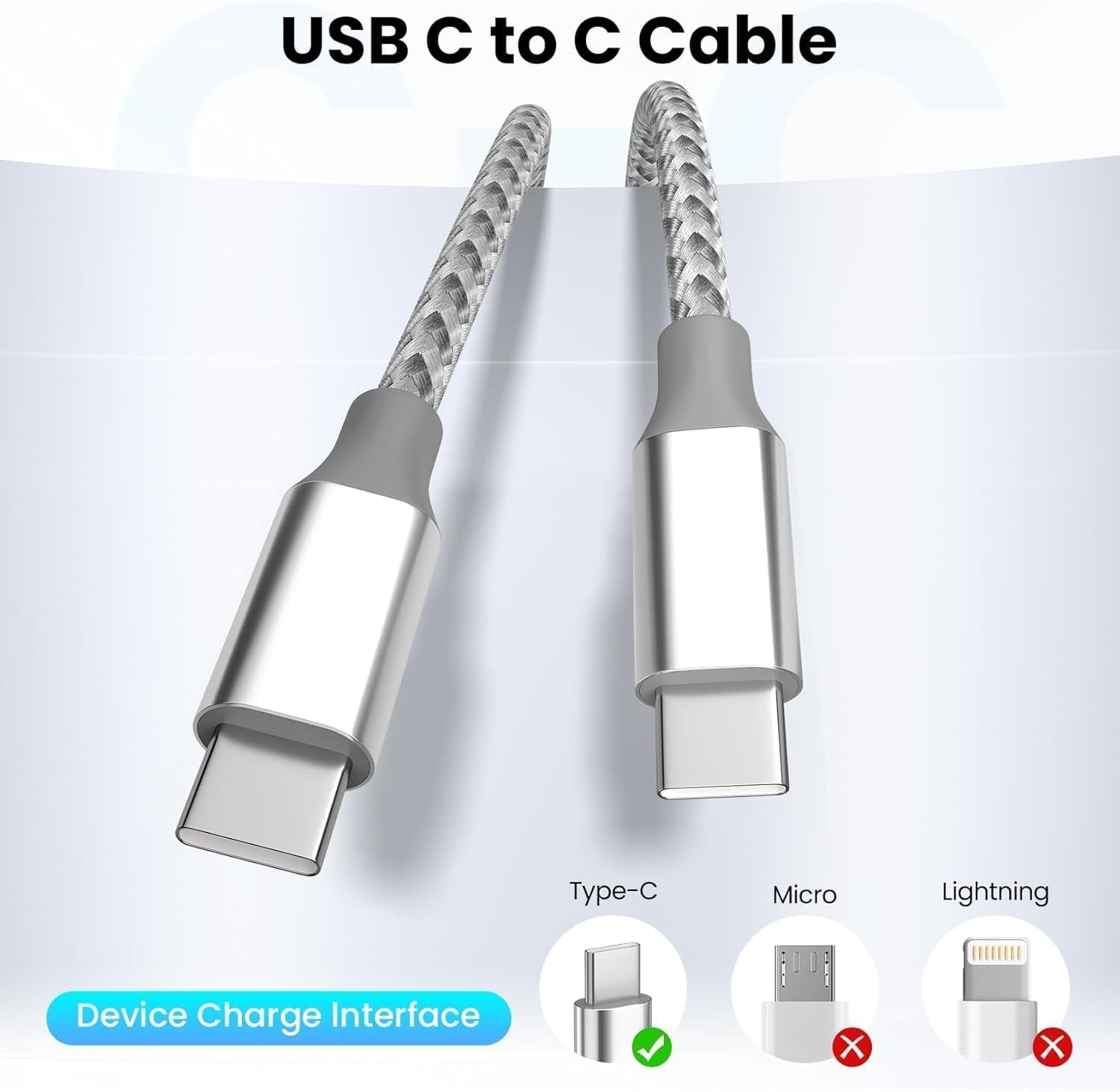 KYEHD USB C Cable，3 Pack 10FT 60W Fast Charging USB C to USB C Cable, Durable Ty gallery