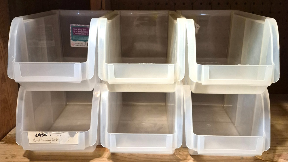 6 BOXES Medium Clear Plastic Stackable Storage Bins Boxes L11" x H5" x W5.5"!!!