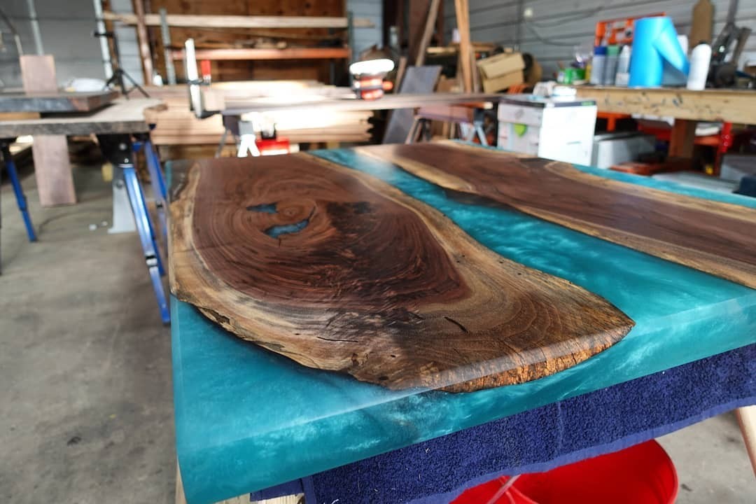 Live Edge Walnut Epoxy River Table top | Solid Wood Handmade Luxury Tabletop gallery