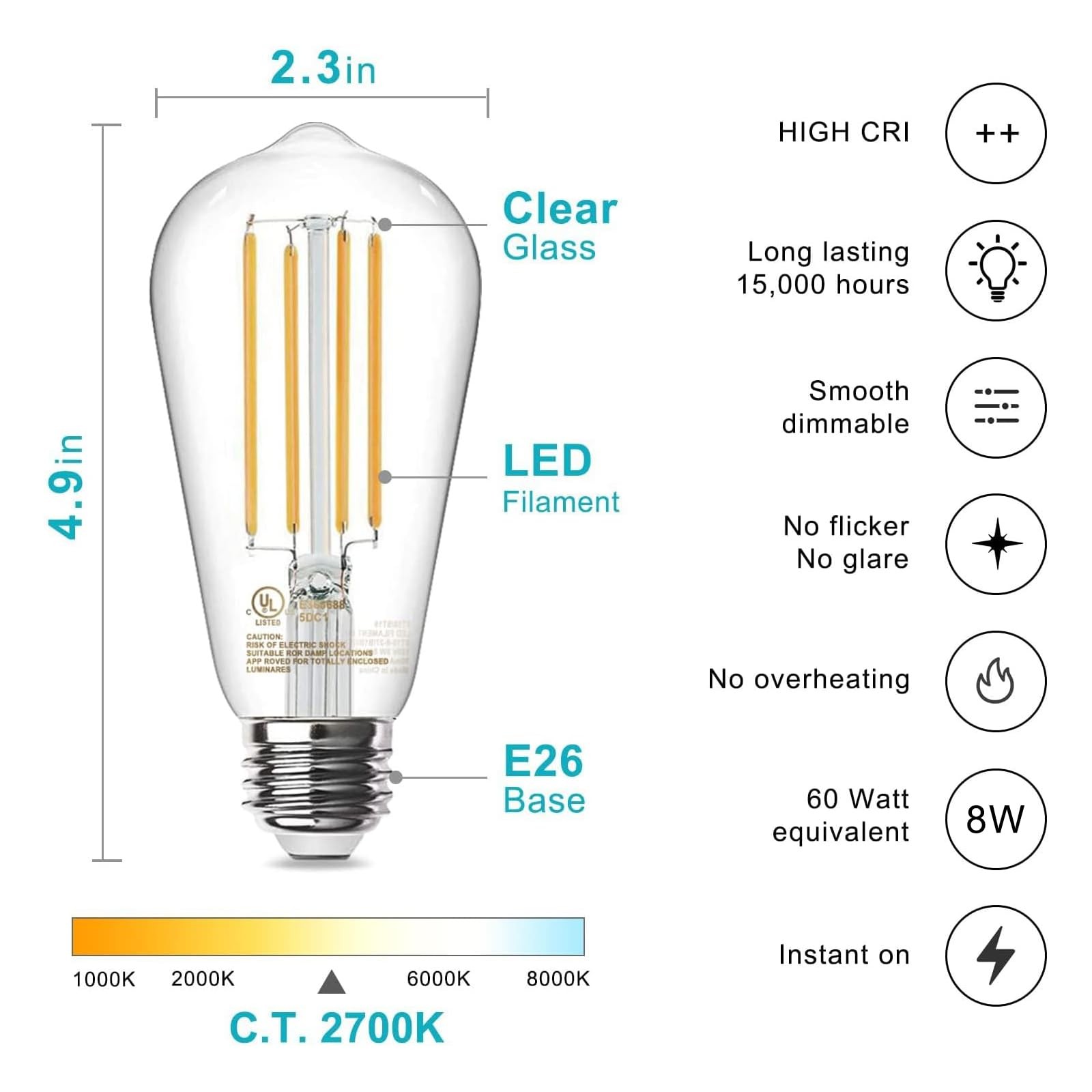 TJOY Edison Light Bulbs 60W Equivalent, Dimmable Vintage LED Light Bulbs, E26... gallery