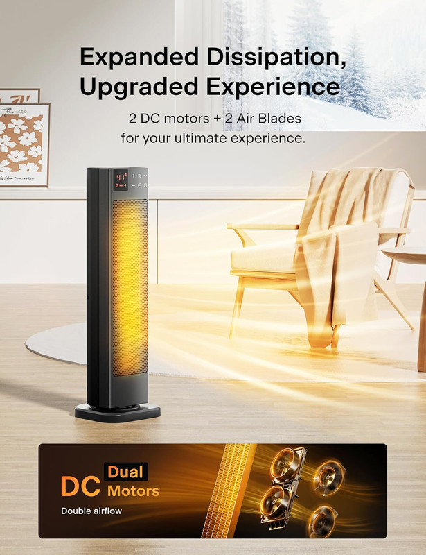 Oscillating Ceramic Tower Indoor Space Heater for Home with Oscillation, Program gallery