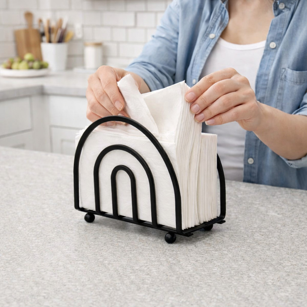 Black Steel Napkin Holder Weighted Countertop Stand Holds 100 Napkins gallery