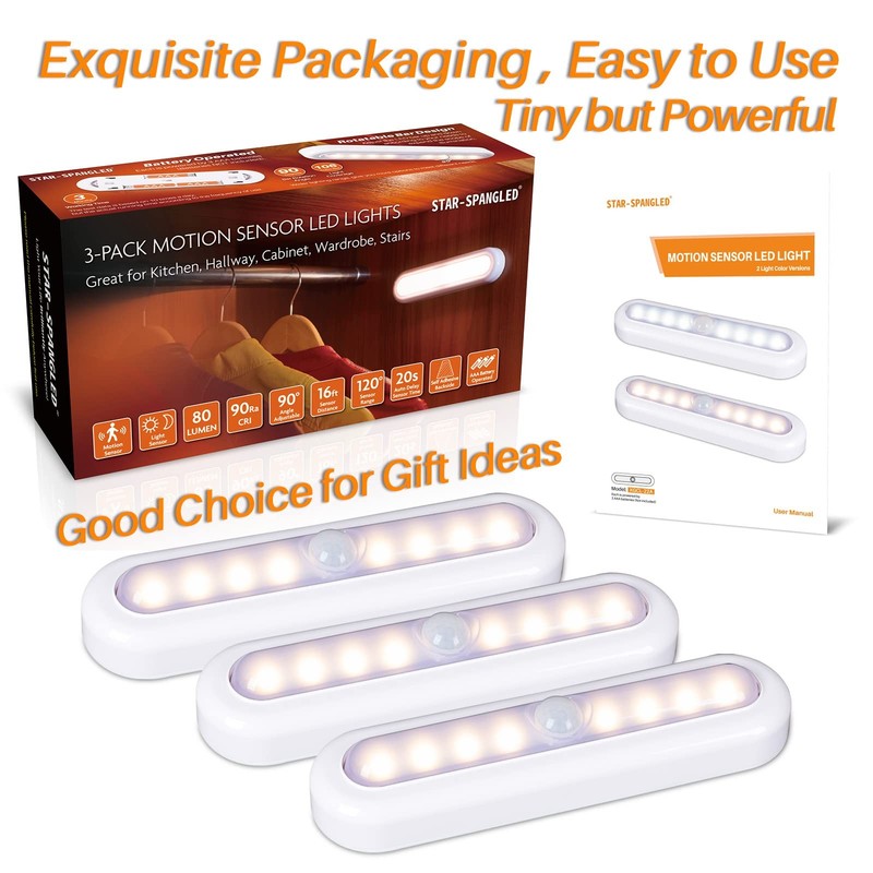 3 Pack 7” Motion Sensor Lights Indoor Battery Operated, Stick on LED Light ... gallery