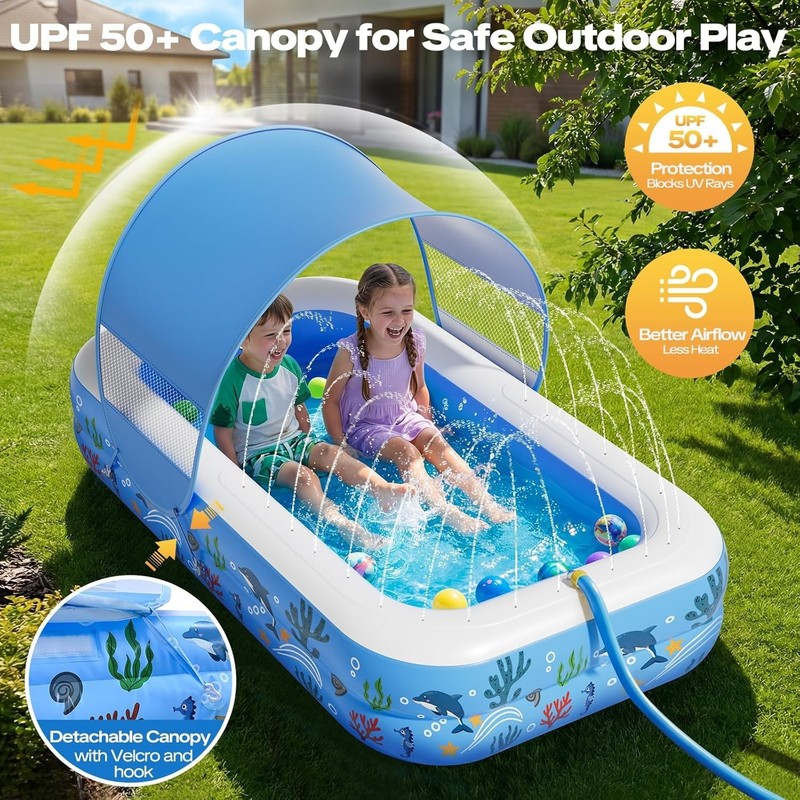 Inflatable Kiddie Pool Sprinkler Splash Pool Soft Bottom Baby Toddler Blue gallery