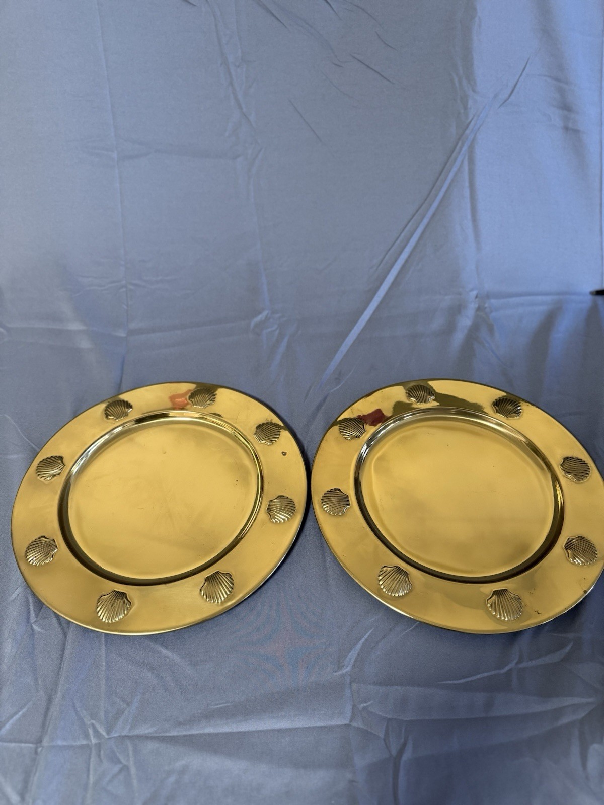 Gold Tone Scallop Shell 12” Charger Plate Pair Coastal Decor gallery
