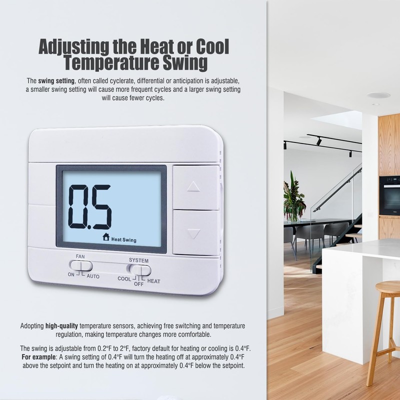 Non-Programmable Thermostats for House, up to 2 Heat/ 2 Cool, with Room Temperat gallery