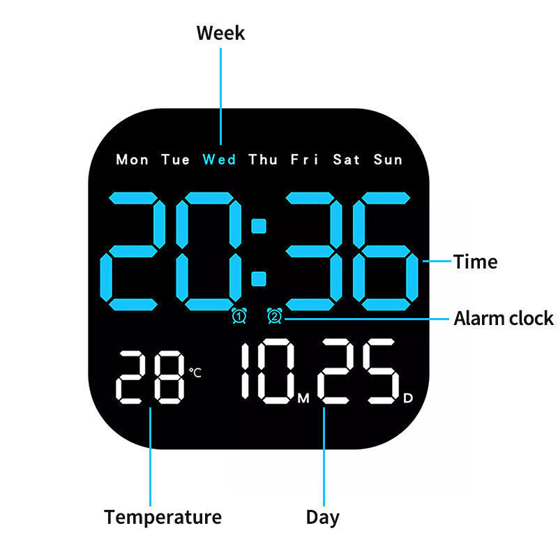 LED Large Digital Wall Clock Remote Control Temperature Date Week Display Adjust gallery