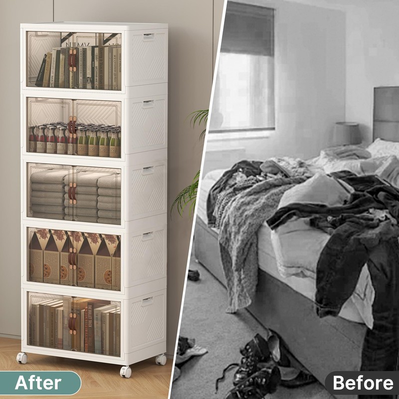 144QT Lockable Storage Bins with Lids - Stackable Storage Cabinet with Doors ... gallery