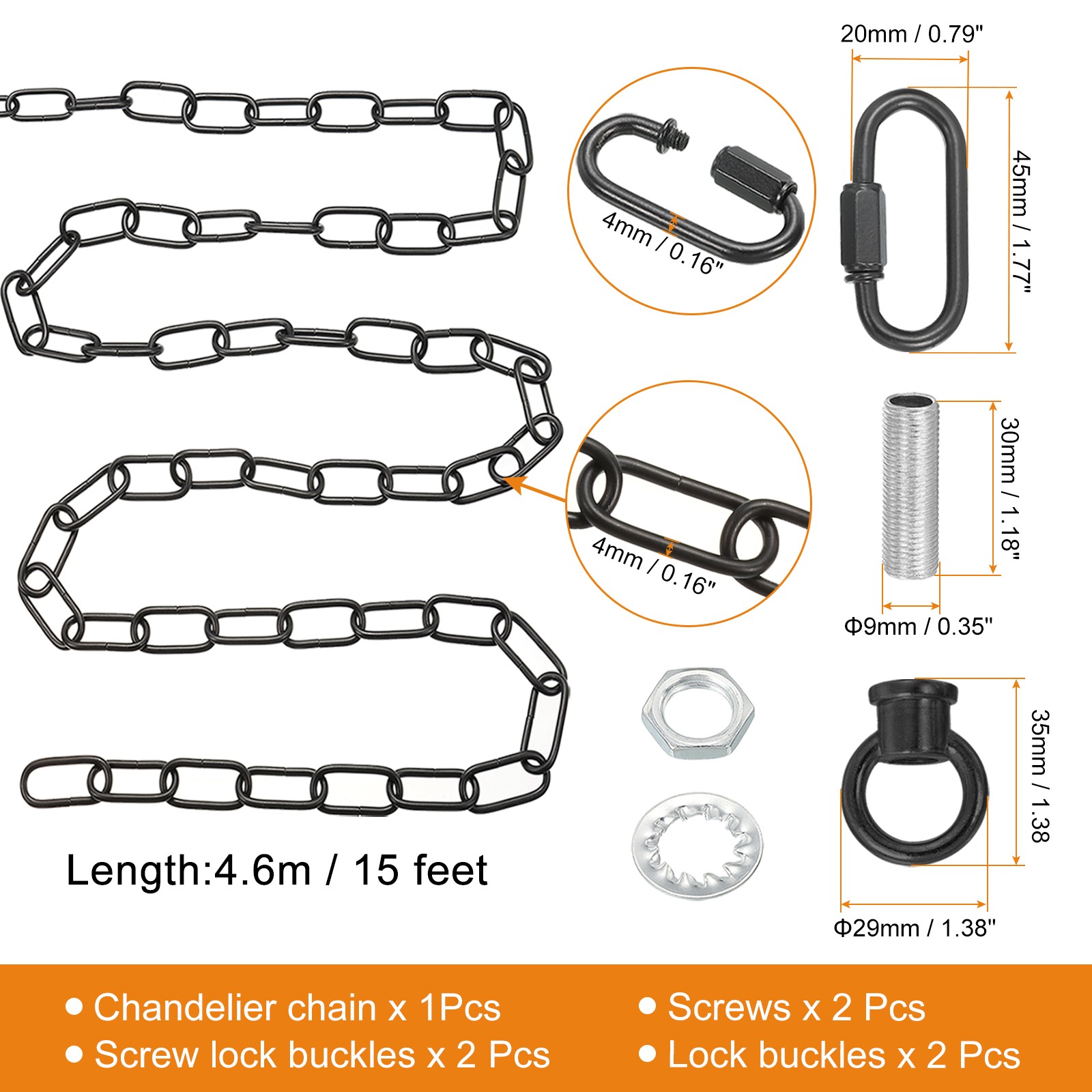 15Ft 65Lbs Lighting Chain for Hanging Lamp Chandelier Light Fixture Chain Black gallery