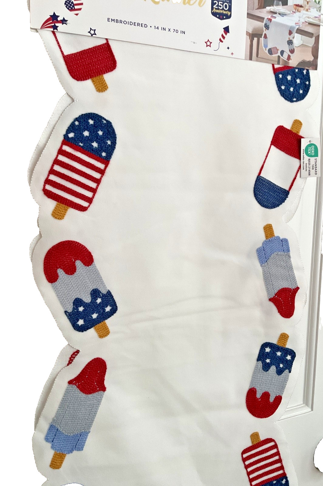 ENVOGUE TABLE RUNNER (1) PATRIOTIC POPSICLES SCALLOPED 14 X 70 IN POLYESTER NWT gallery