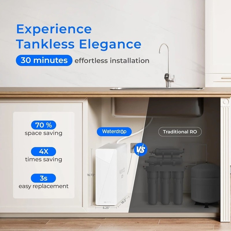 Waterdrop X8 Reverse Osmosis System, 800 GPD ,Tankless RO,Smart Faucet gallery