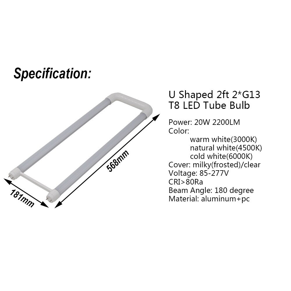 LED Tube Light U shaped 2ft 20W U Bend Retrofit Bulb fluorescent lamp 110V-277V gallery