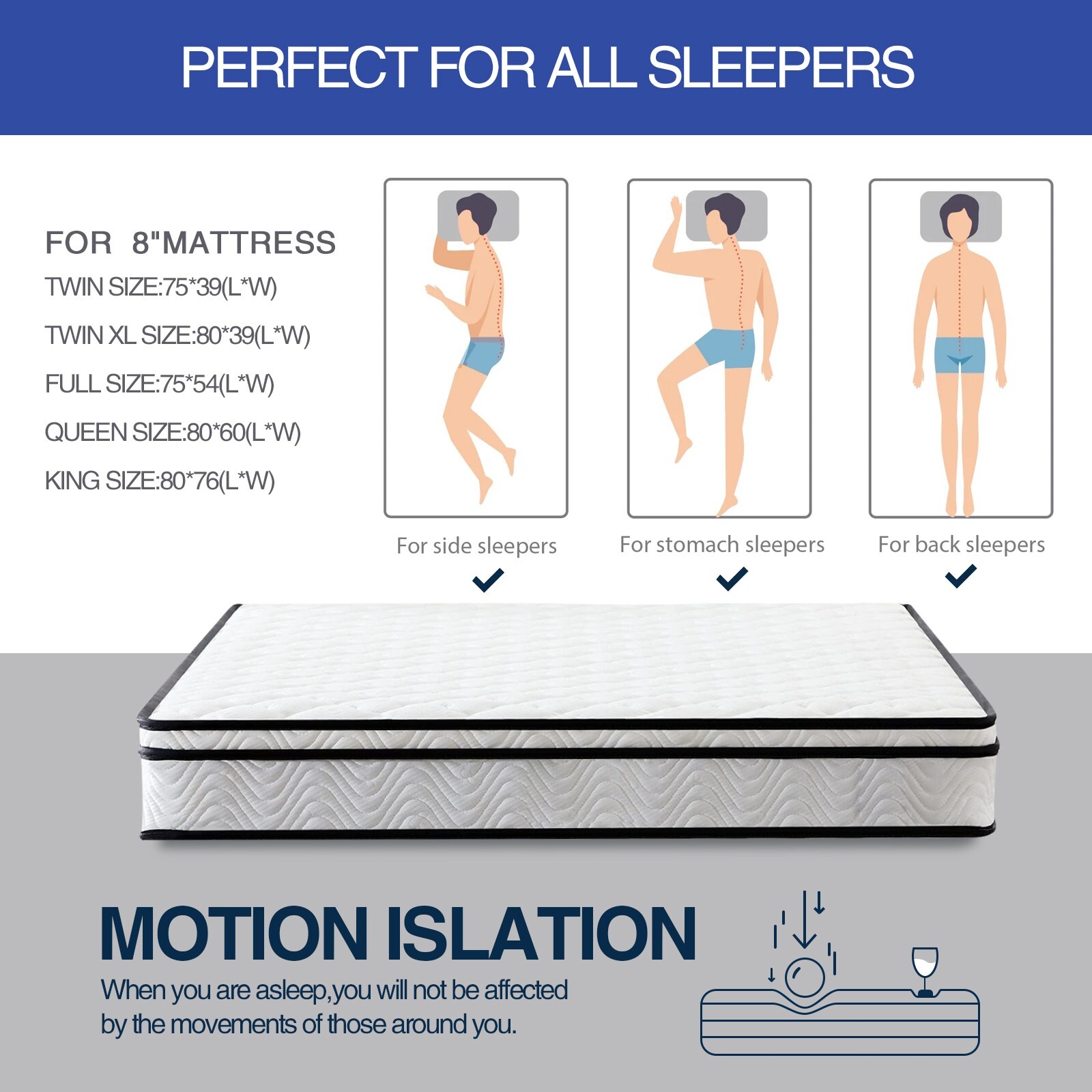 8"10" Gel Memory Foam and Spring Hybrid Mattress Twin Full Queen King Size gallery