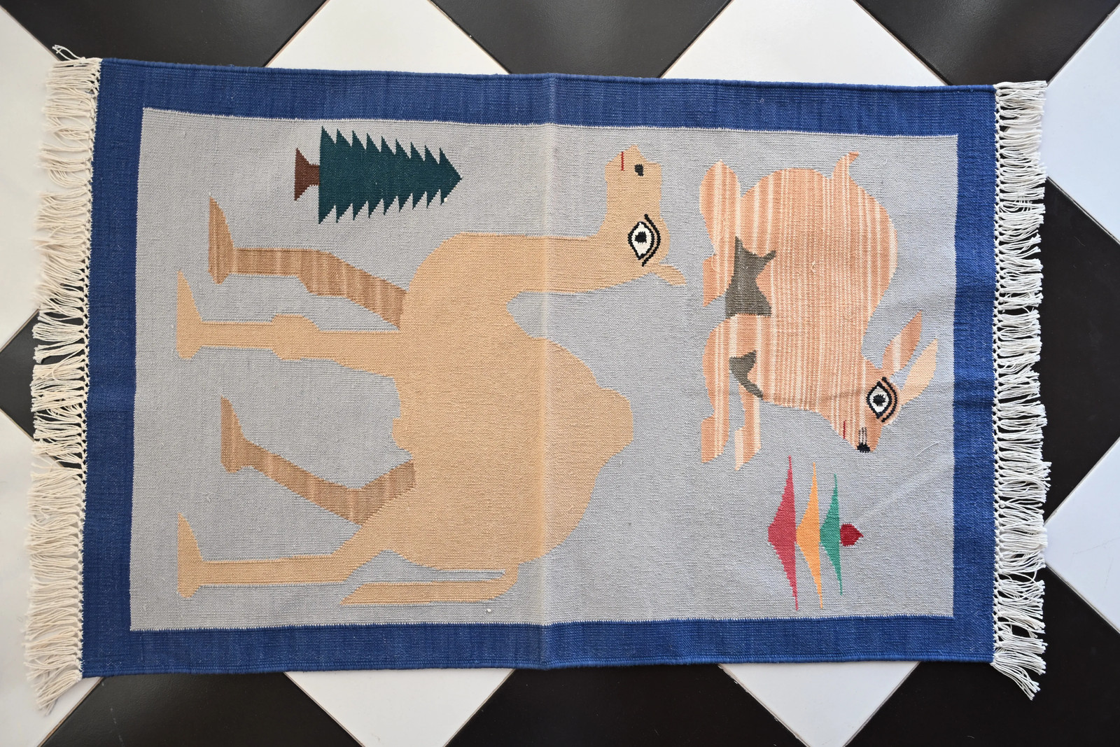 Rugmoda Cotton Blue Gray Animal Rug 2x3 ft Kids Room Nursery Bohemian Dhurrie Ru gallery
