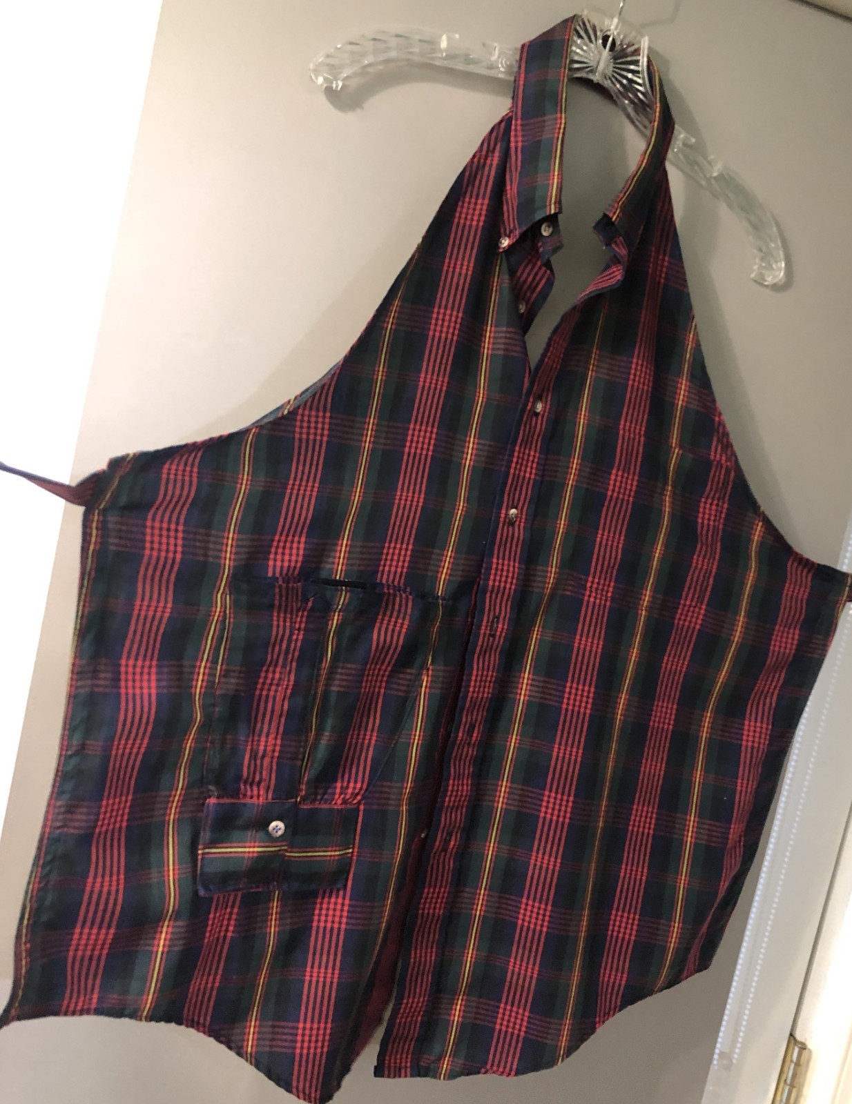Unique Vintage Halter Style Tie Back Apron Made From Upcycled Men's Plaid Shirt gallery