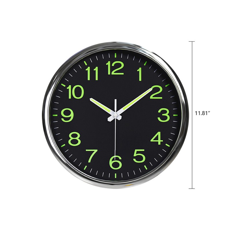 Wall Clock 12' inch Large Quartz Silent Luminous Glow In the Dark Indoor Home gallery