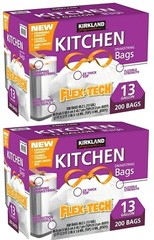 2 x Kirkland Signature Flex-Tech Kitchen Trash Bags 13 Gallon 200ct, Total 400ct