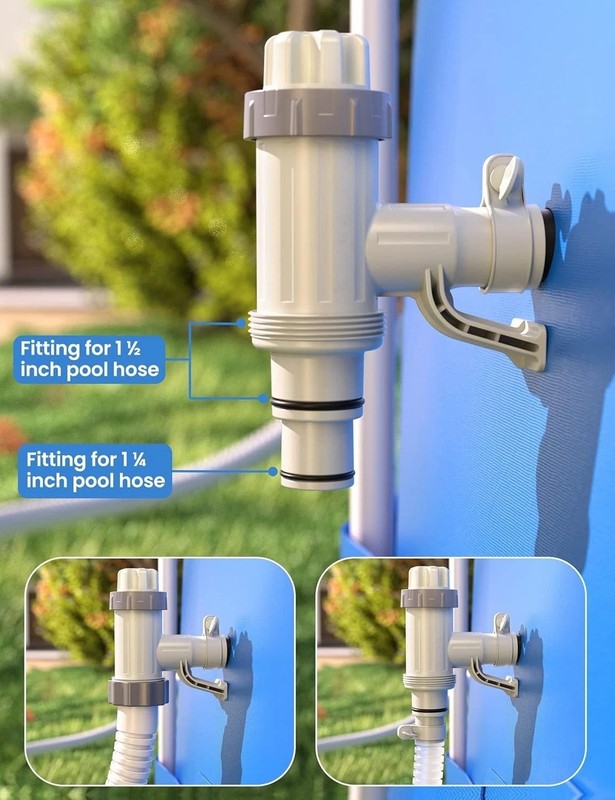 Durable 1.25" Pool Hose Adapter Set with Plunger Valves for Easy Installation gallery