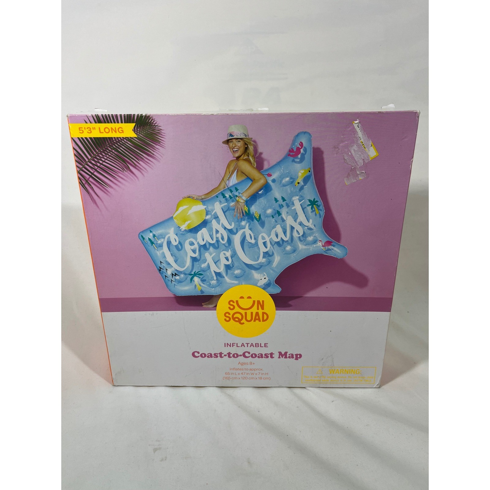 Sun Squad Inflatable Coast-to-Coast Map Pool Float Blue USA 65in x 47in Summer gallery
