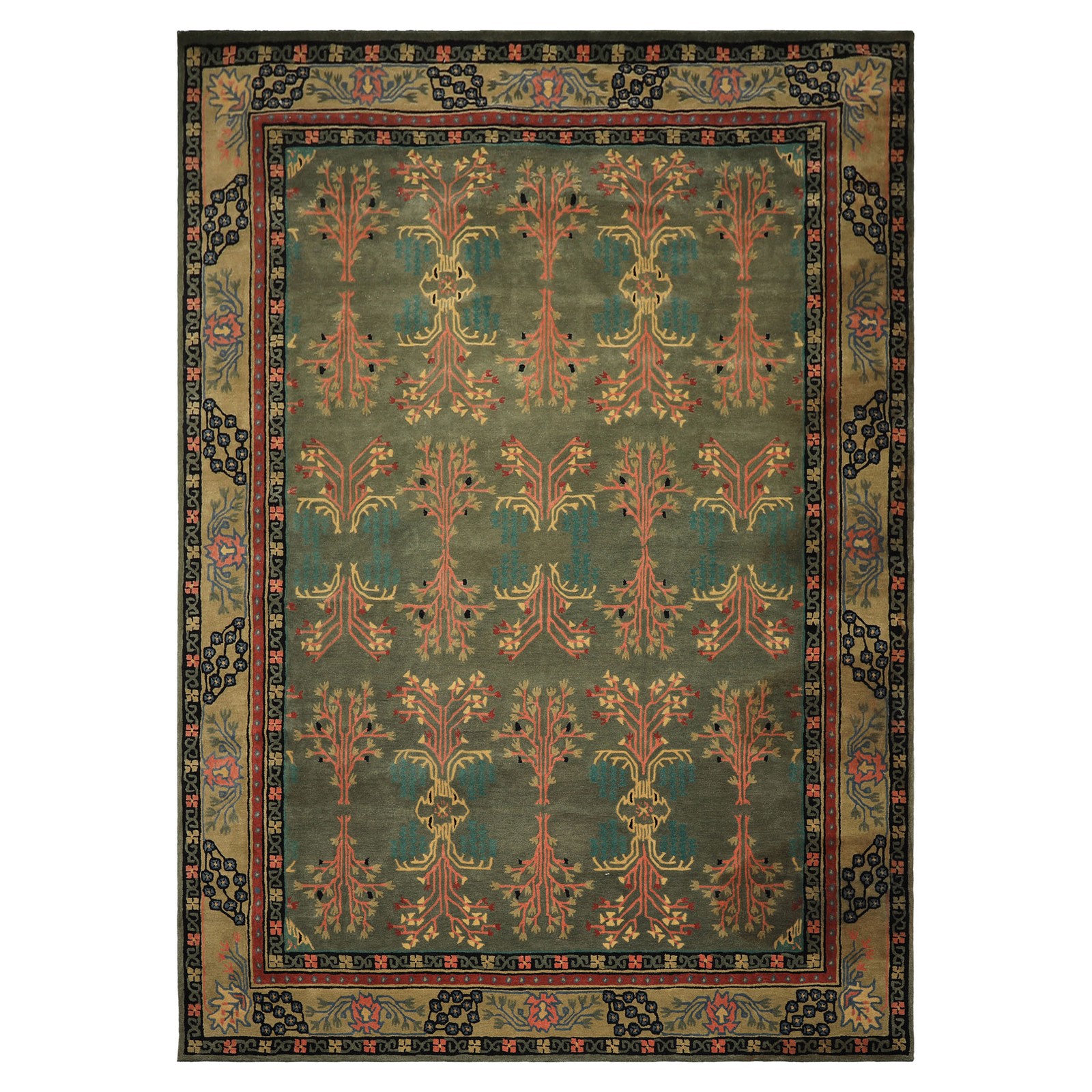 10x14 Hand Tufted Wool Gray/Green undertone Donegal Arts & Crafts Plush Pile Rug gallery