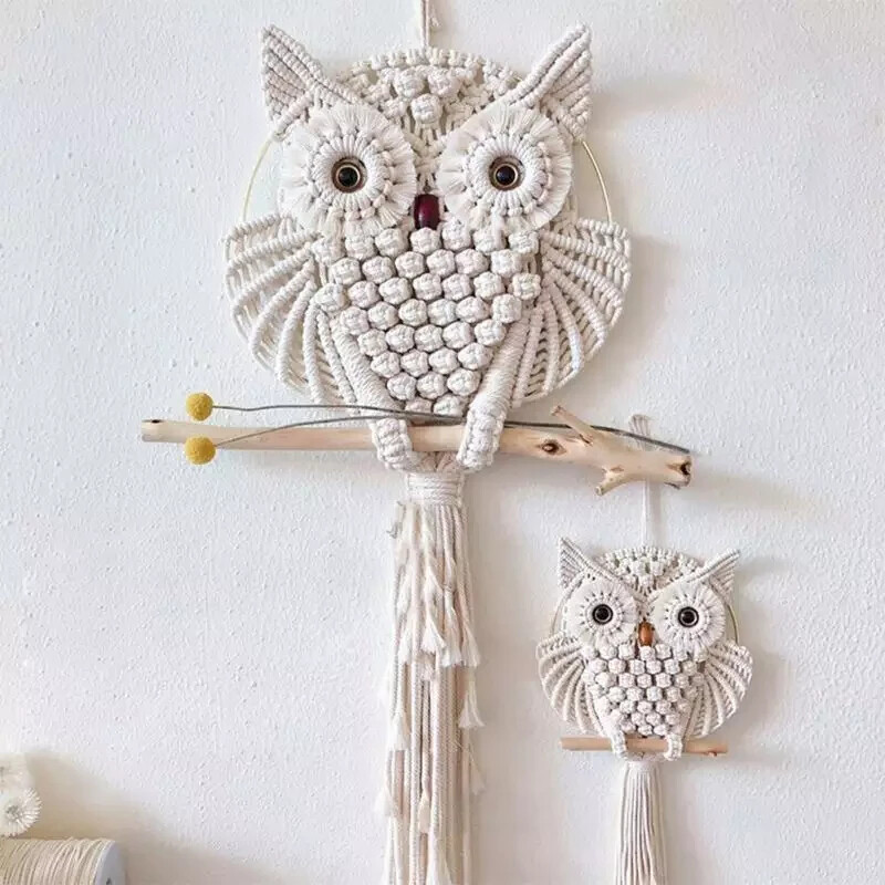 Owl Macrame Wall Hanging Handmade Woven Tapestry Boho Art Home Decor Tassel Gift gallery