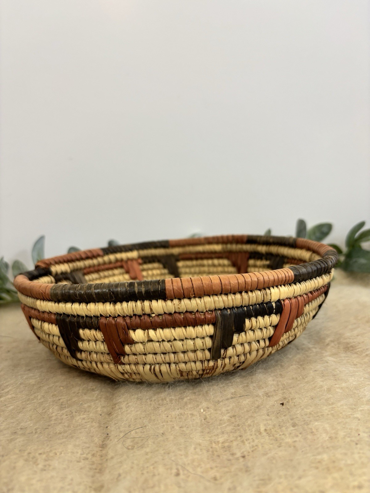 Woven Basket Small Wall Hanging Tan Brown Orange Display Fruit Decor Catchall gallery