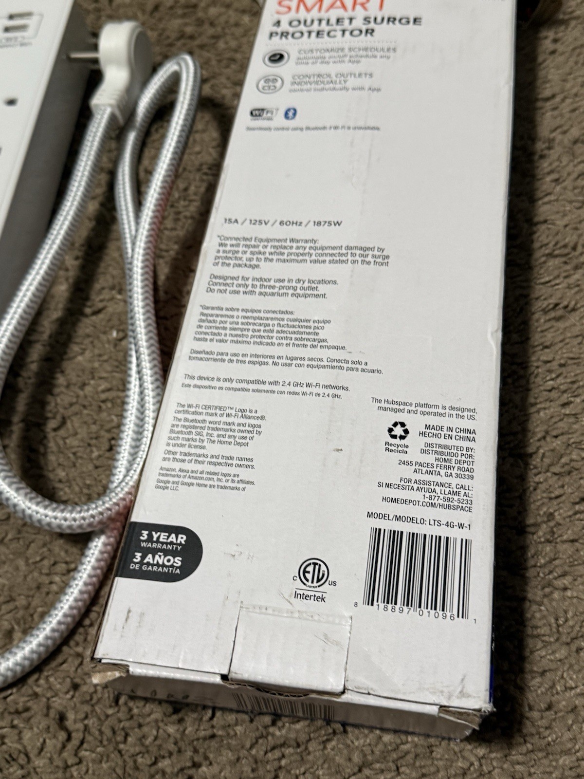Commercial Electric 3 ft. 4-Outlet White Surge Protector Smart with USB Hubspace gallery