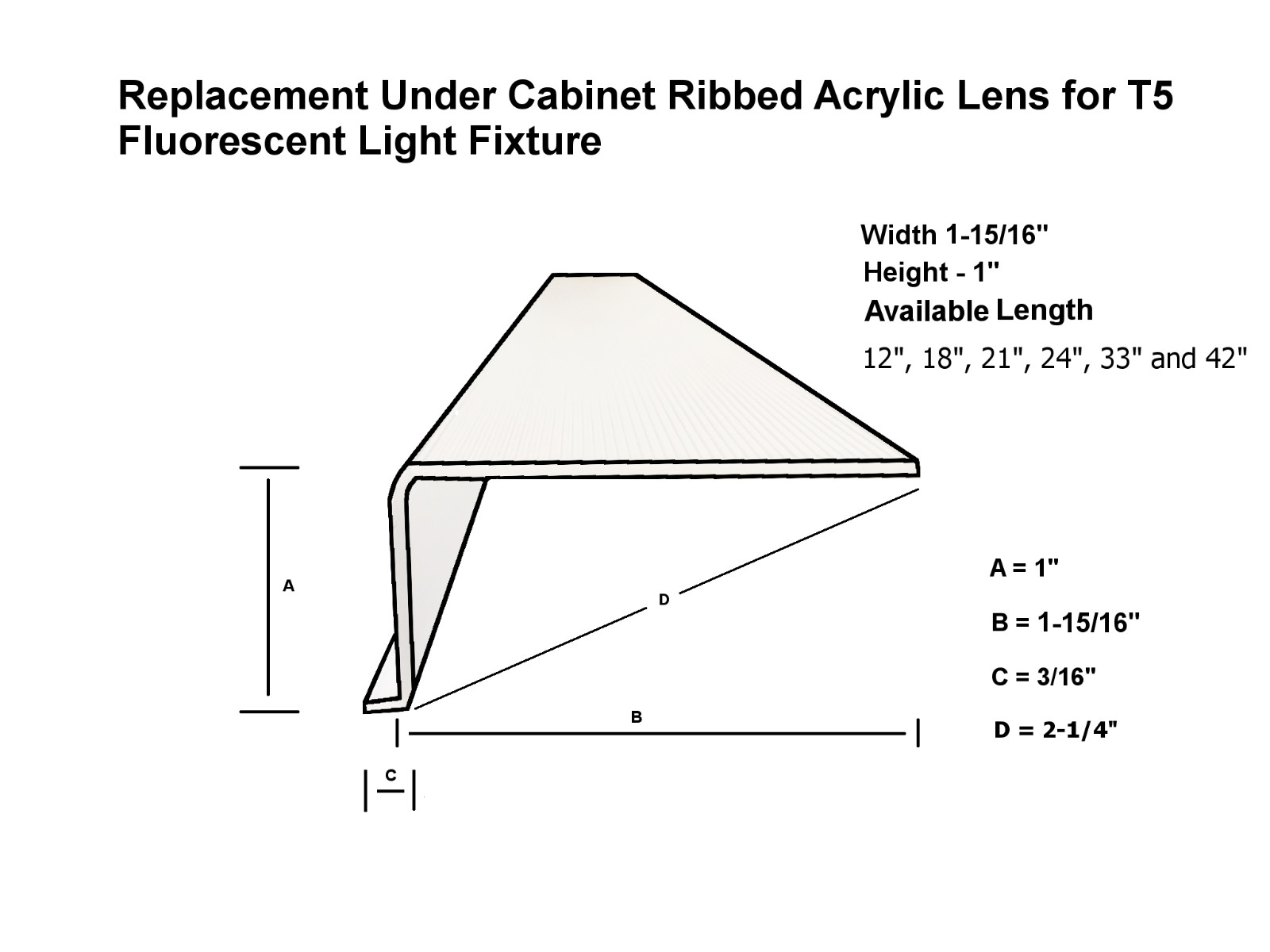 Ribbed Under Cabinet Acrylic Lens Narrow L-Shape Length 12", 18", 21", 24" gallery