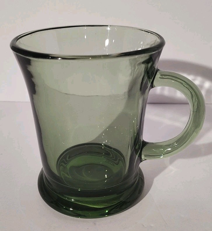 Anchor Hocking Footed Green Glass Coffee Tea Mug Made In USA gallery