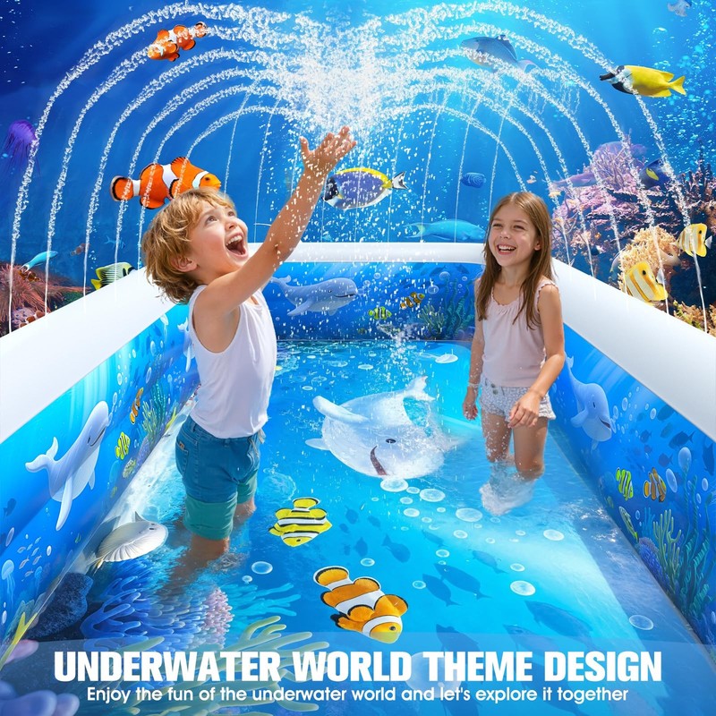 AixPool 2026 Inflatable Pool with Sprinkler,Durable Blow up Pool with Big gallery
