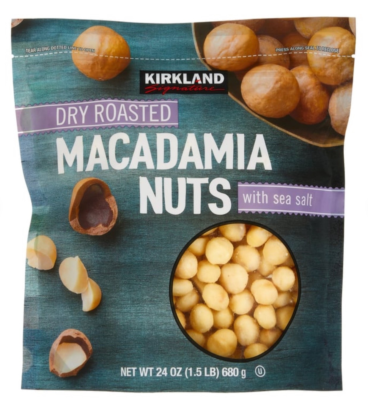 Kirkland Signature Dry Roasted Macadamia Nuts Sea Salt 24oz Bag 1.5lb EXP 02/27 gallery