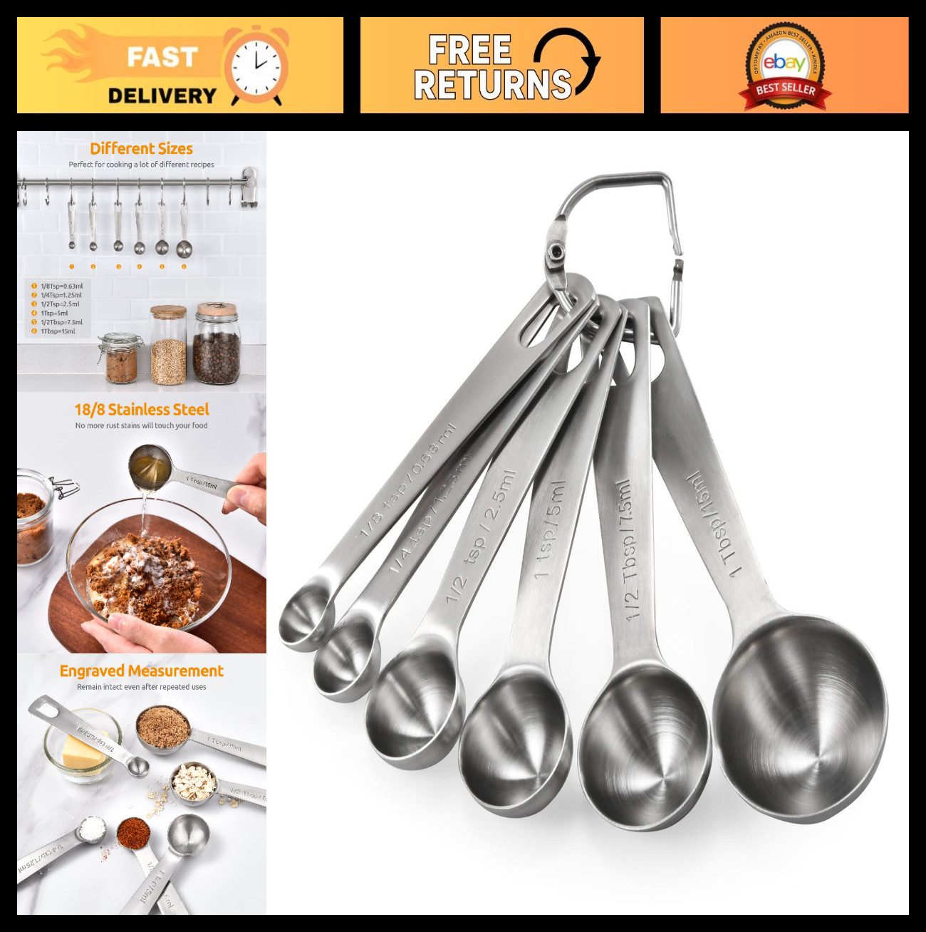 Stainless Steel Measuring Spoons Set of 6 - 1/8 tsp to 1 tbsp for Dry & Liquid I gallery
