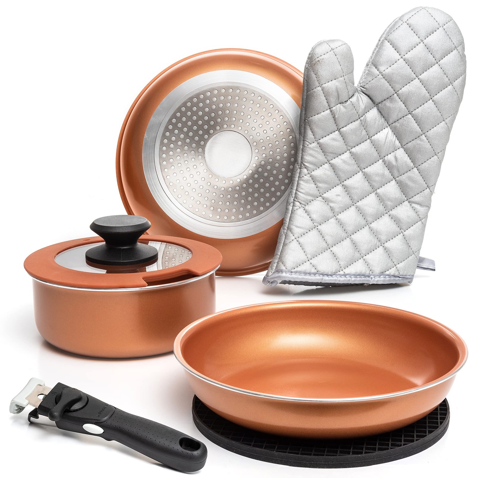 Copper Pots And Pans Set Nonstick, Removable Handle Cookware, Stackable Pots ... gallery