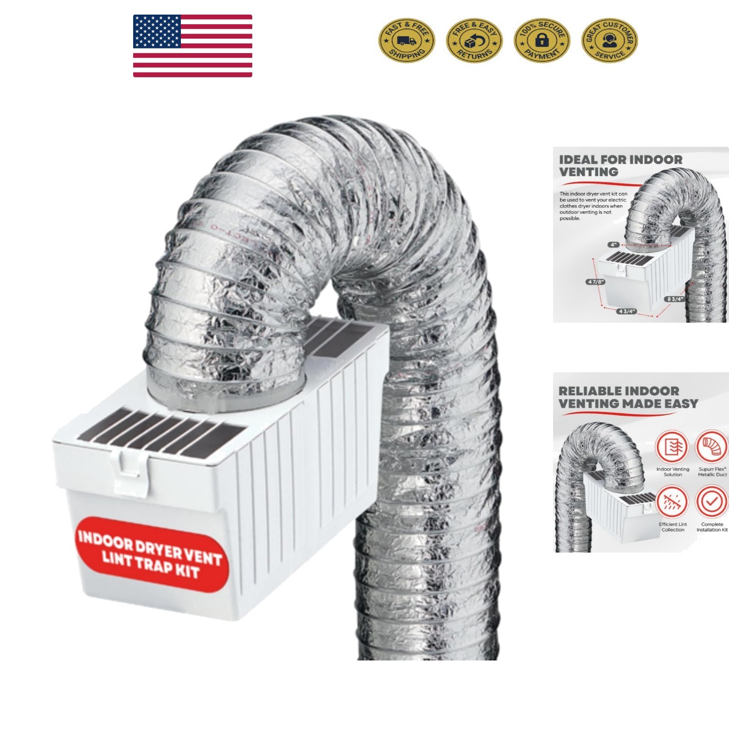 Certified Dryer Lint Trap Kit - Easy Install with 5-Foot Duct and Clamps gallery