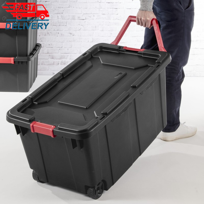 Extra Large Storage Bin, 40 Gallon Wheeled Plastic Storage, Black, Pack of 2 gallery