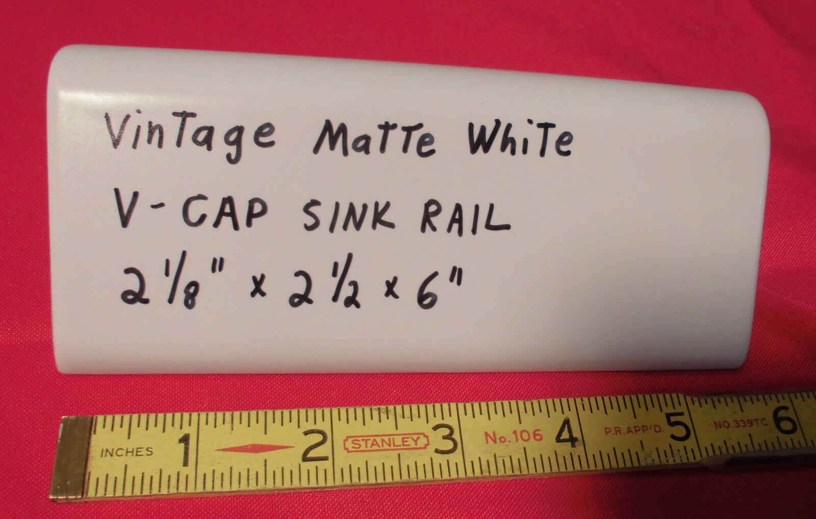 1 pc. *Vintage Matte White* V-Cap Ceramic Trim Tile: Counter Top Edging; New gallery