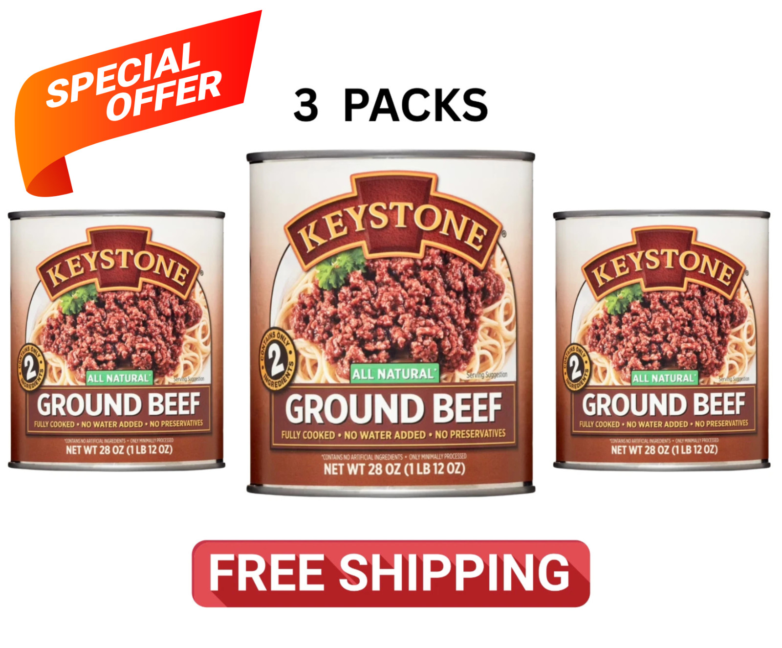 Keystone All Natural Ground Beef, 28 oz Can (3 pack) gallery