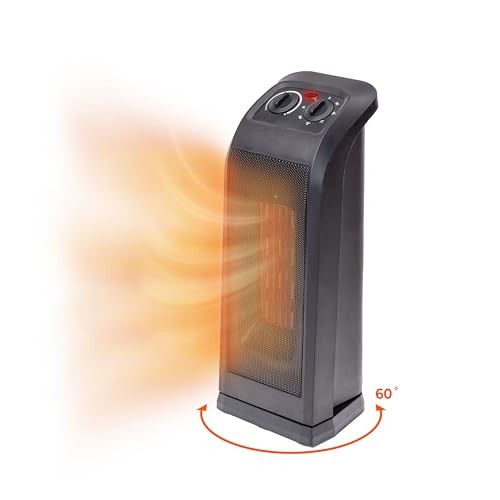 18" Tower Space Heater with PTC Heating Element, 1500W/900W Dual Heat, 60° gallery